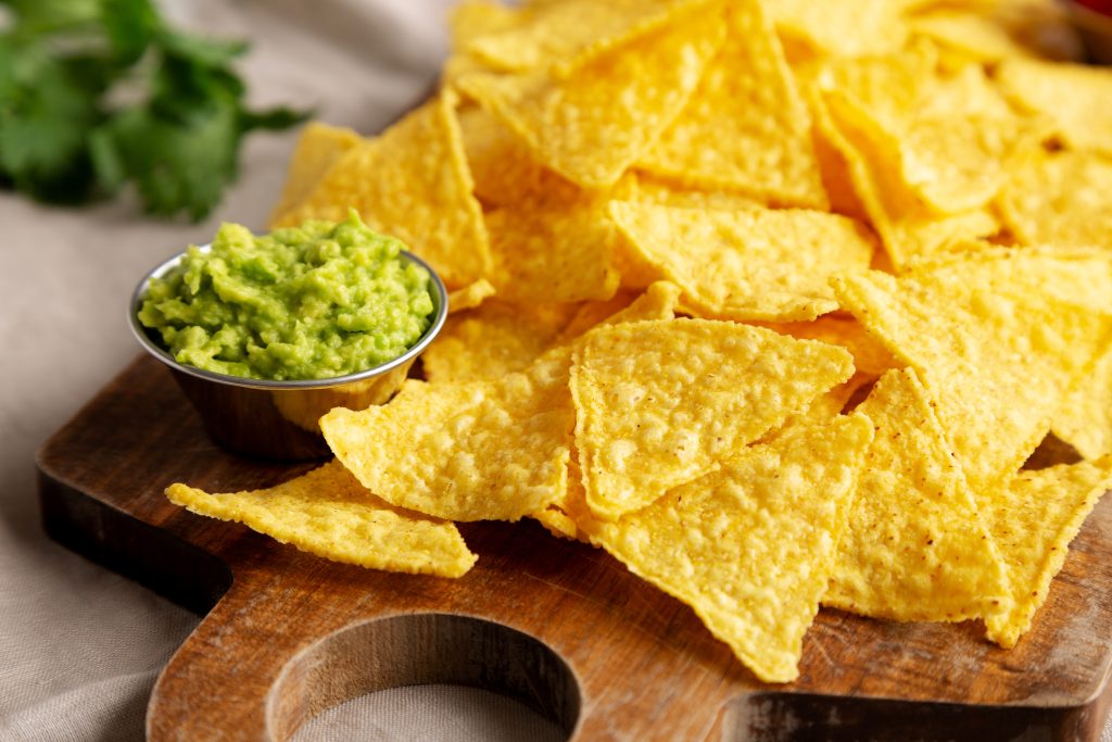 Homemade Corn Tortilla Chips with Tomato Salsa and Guacamole